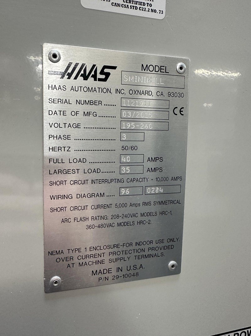 Haas Super Mini Mill CNC VMC 2015 HSM P-Coolant TSC Expanded