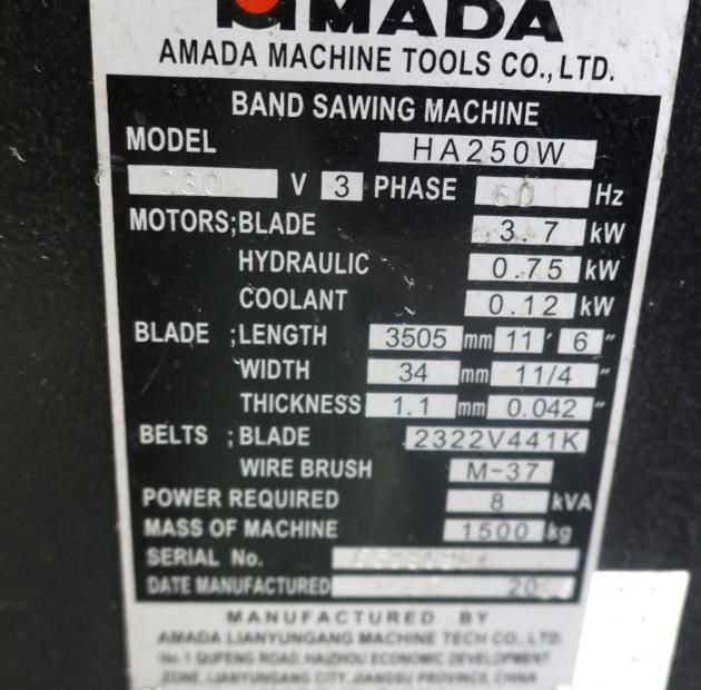 AMADA HA250W AUTOMATIC HORIZONTAL BAND SAW NEW 2016 - AMADA HA