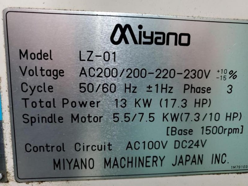 MIYANO MODEL LZ-01 2-AXIS TURNING CENTER WITH AUTO LOAD/UNLOAD