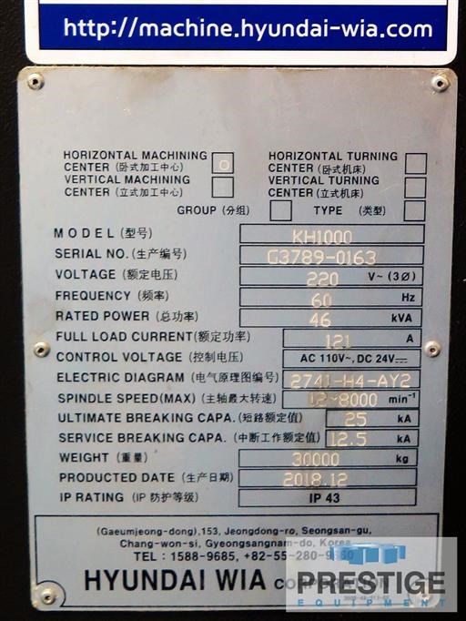 Hyundai Wia KH1000 4-Axis CNC Horizontal Machining Center